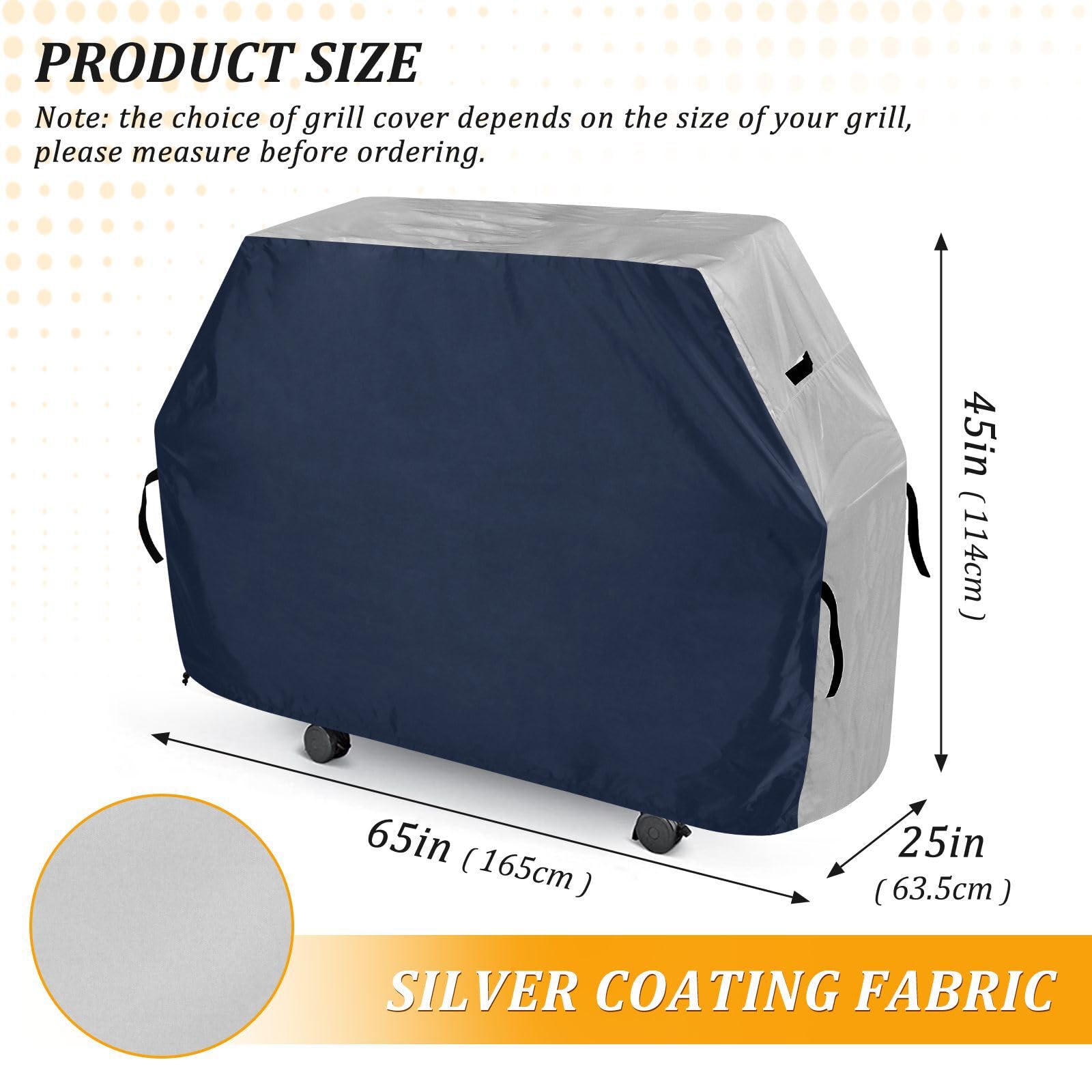Cubierta impermeable para parrilla de barbacoa, a prueba de polvo, revestimiento plateado anti-UV, protección de parrilla de gas resistente, accesorios de barbacoa al aire libre azul marino
