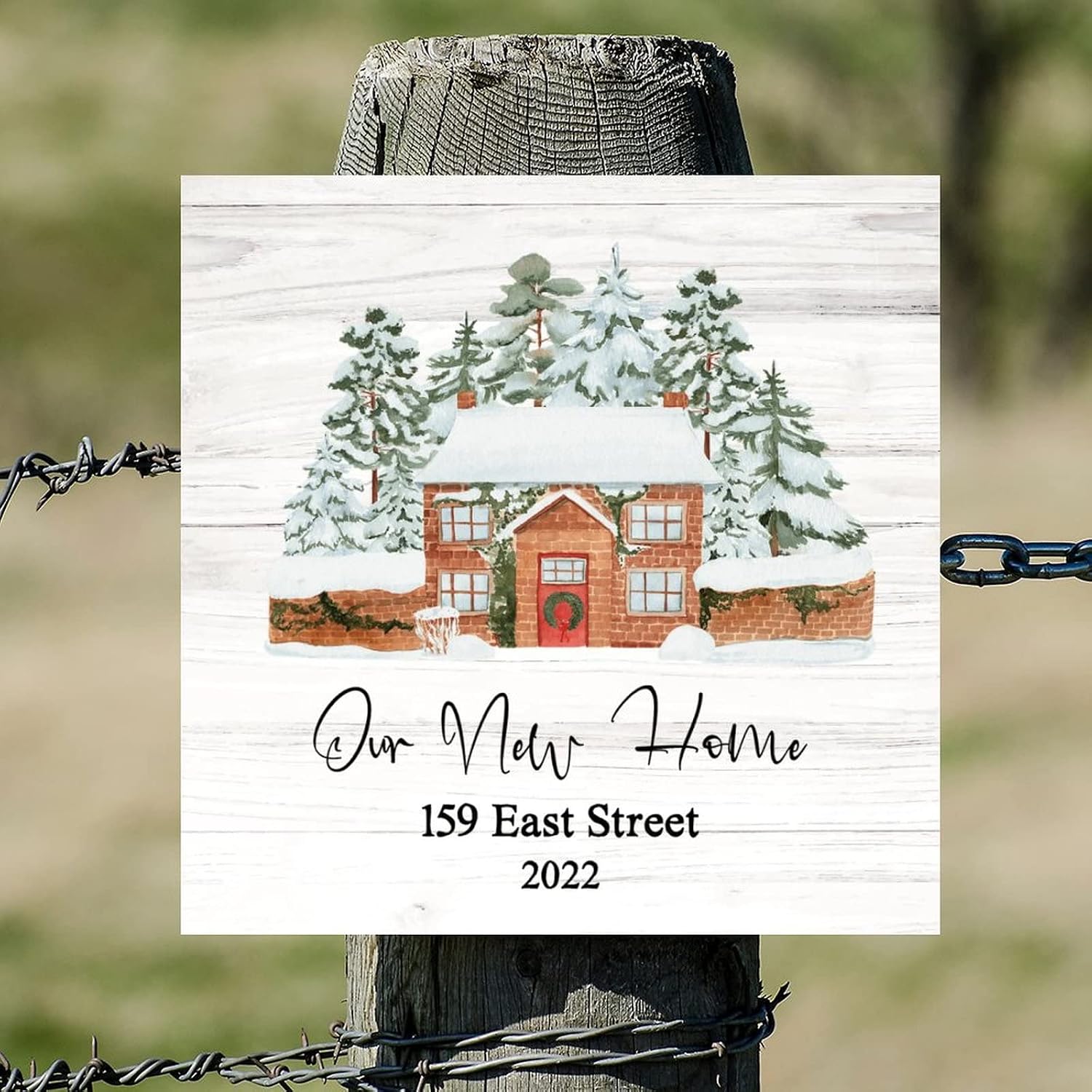 Our New Home Wood Sign Retro Custom Name Address Hanging Wood Sign Hello Winter Wall Art Hanging Farmhouse Decoration Plaque For Living Room Bedroom Dining Room Housewarming Gift 16x16in