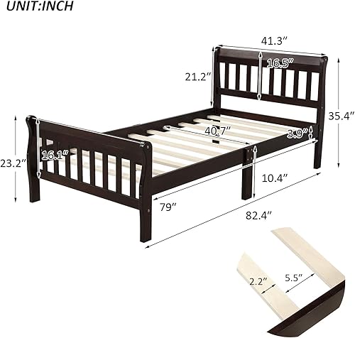 Miniatura 10 de Merax - Base de colchón de madera maciza con cabecero, sin sombreador de caja, fácil montaje para plataforma infantil, doble, blanco (tripa) Blanco