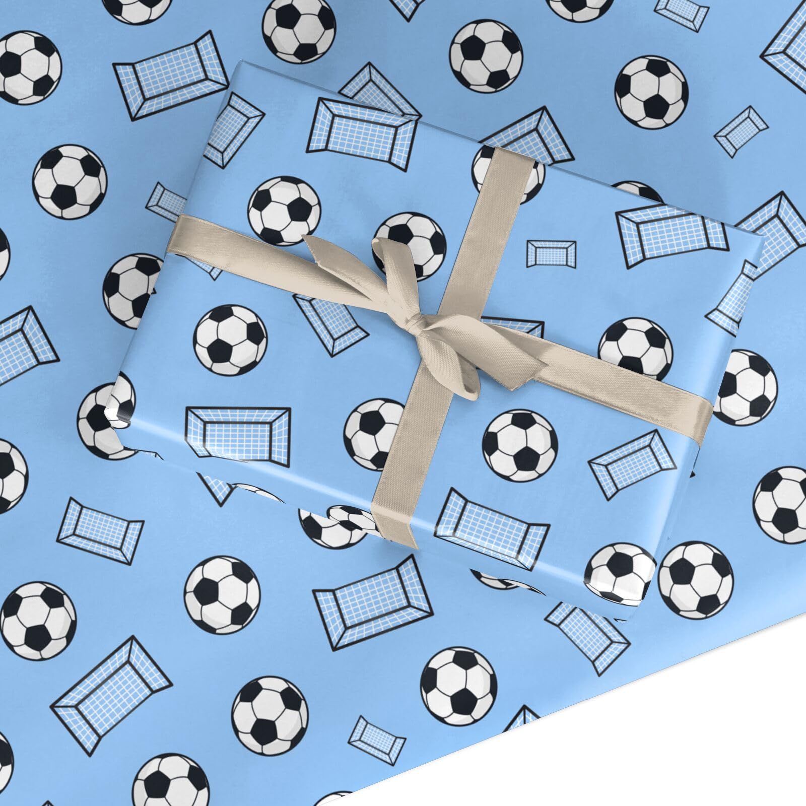 Football Wrapping Paper - Birthday, Christmas & Father’s Day Gift Wrap For Boys, Men & Kids - Blue Football & Goal Design Present Paper - Made in the UK - Recyclable by Dyefor (70 X 50cm - 2 Sheets)