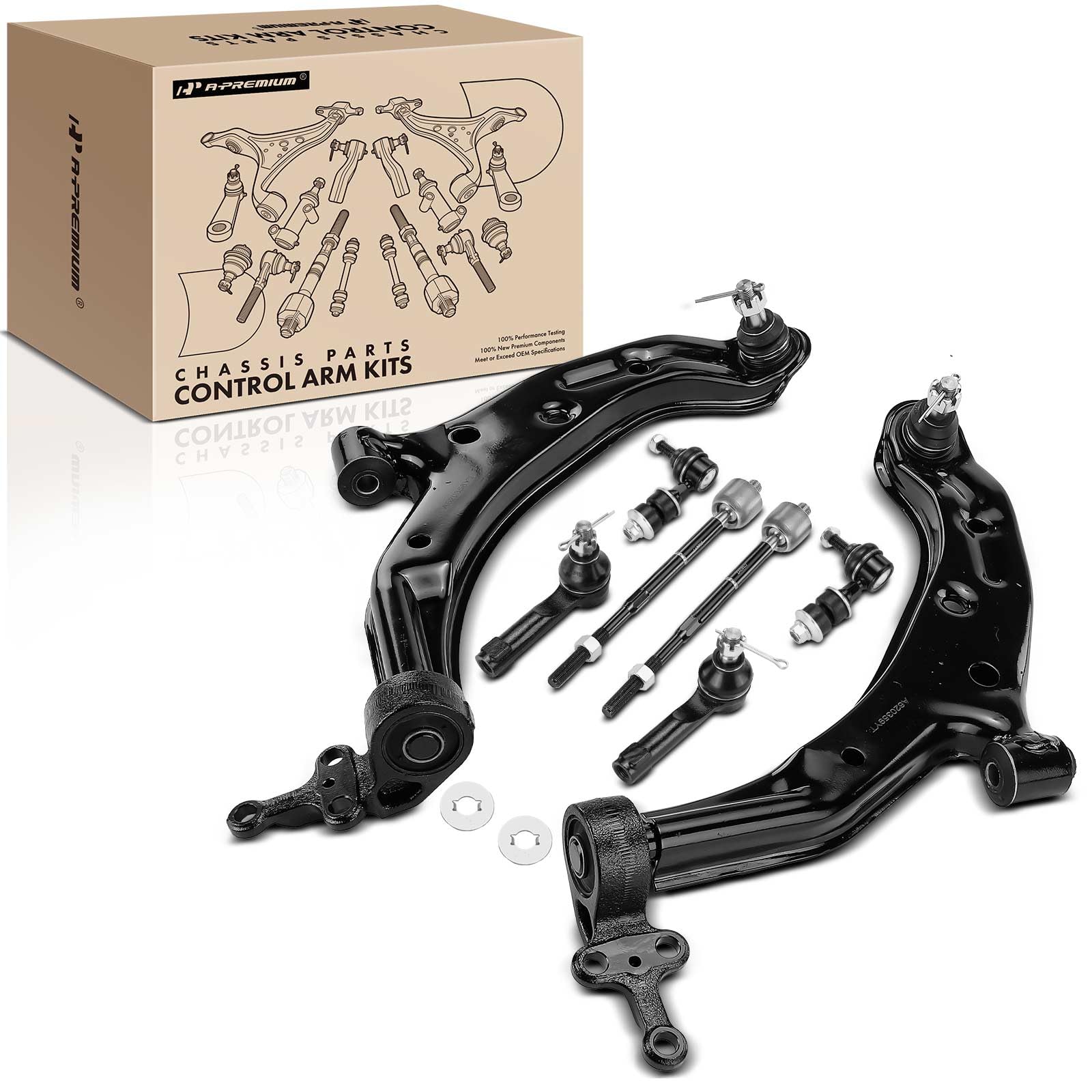 A-Premium Set of 8, Front Lower Control Arm, Sway Bar Link, Inner & Outer Tie Rod End, Compatible with Nissan Sentra 2000-2006