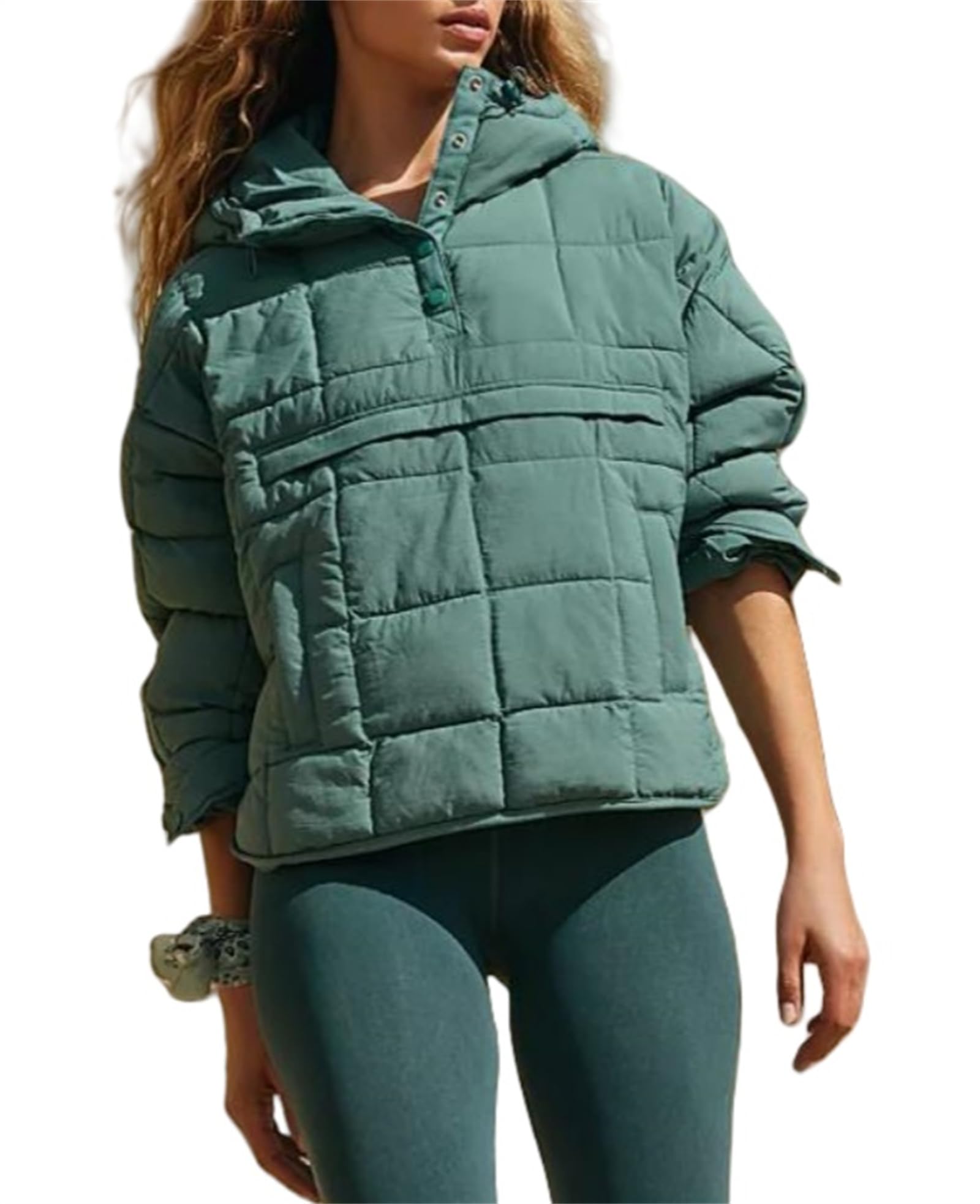 Doudoune matelassée légère pour femme - Pull d'hiver chaud surdimensionné à manches longues avec poches