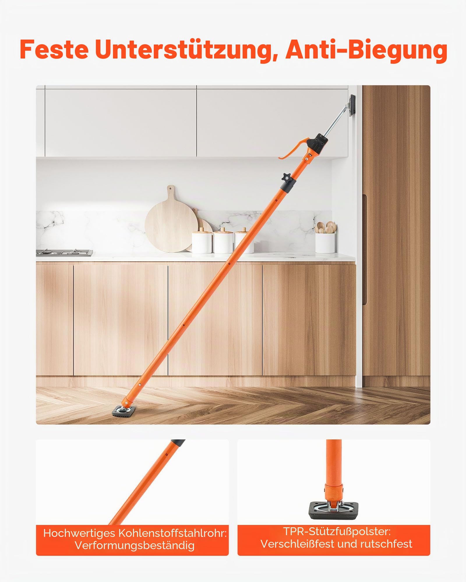 VEVOR Einhandstütze, 4 Stk., Deckenstütze 125–291cm, Teleskopstütze aus Stahl, Montagestütze bis zu 90kg Kapazität zum Installieren von Schränken, Anheben von Trockenbauwänden, Frachtstangen