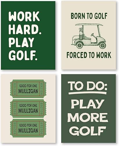 Miniatura 14 de Pleonox Juego de 4 impresiones artísticas de pared a rayas grises de 8 x 10 pulgadas, juego de 4, decoración de guardería deportiva, carrito de golf