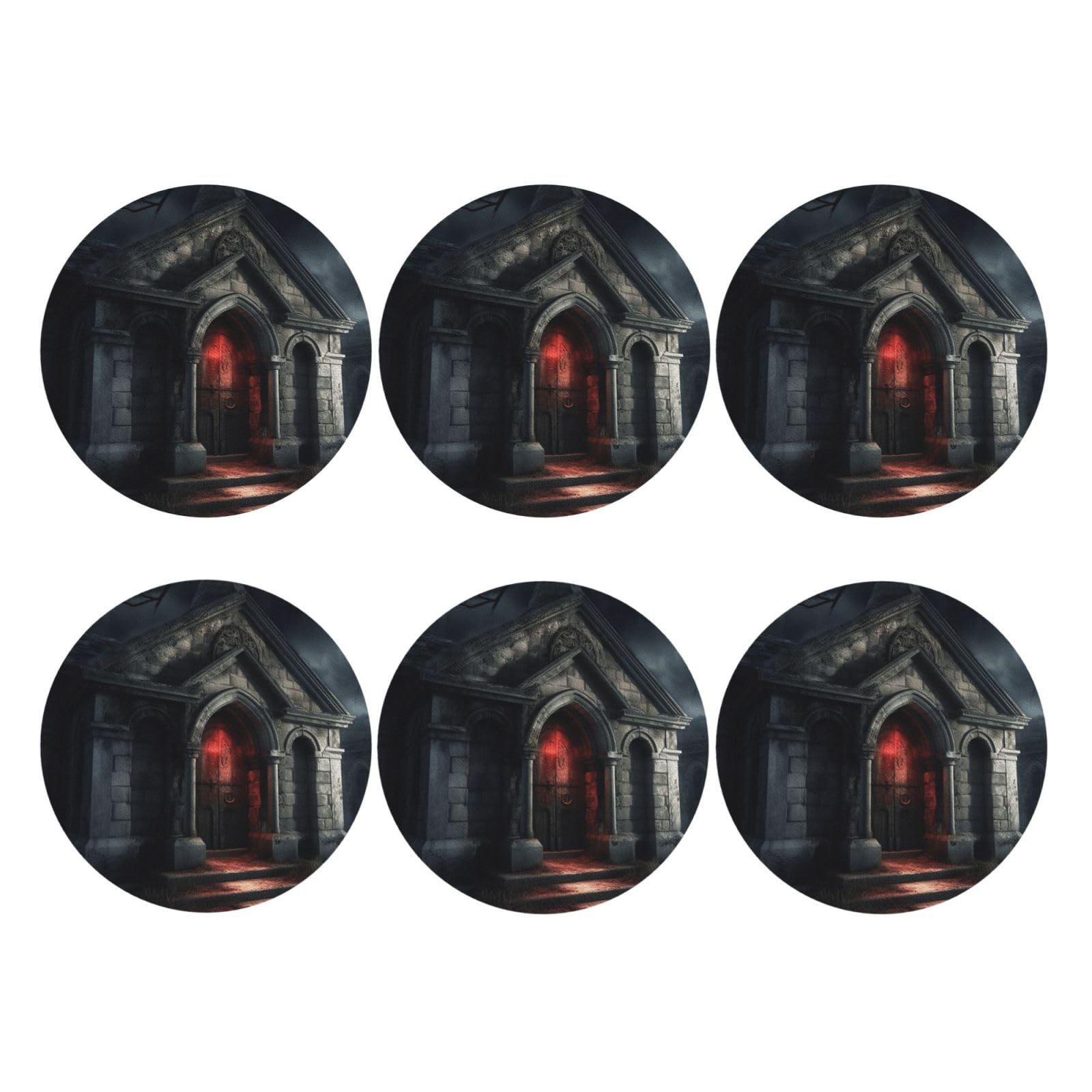6pcs Leather Coasters for Drinks, Old Crypt Drink Coasters for Tabletop Protection, 4" Cup Coasters for Coffee Table Decor, Non-Slip Drinking Cup Mat for Hot Or Cold Drink