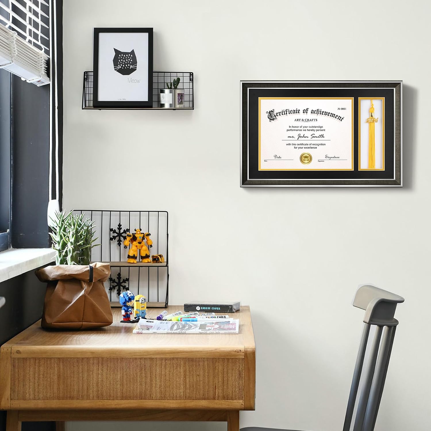 Yaetm 11x17 Diploma Frame with Tassel Holder for 8.5x11 Certificate Document, Tempered Glass Cover, Black Mat Over Gold Acid-Free Mat, Graduation Picture Frame