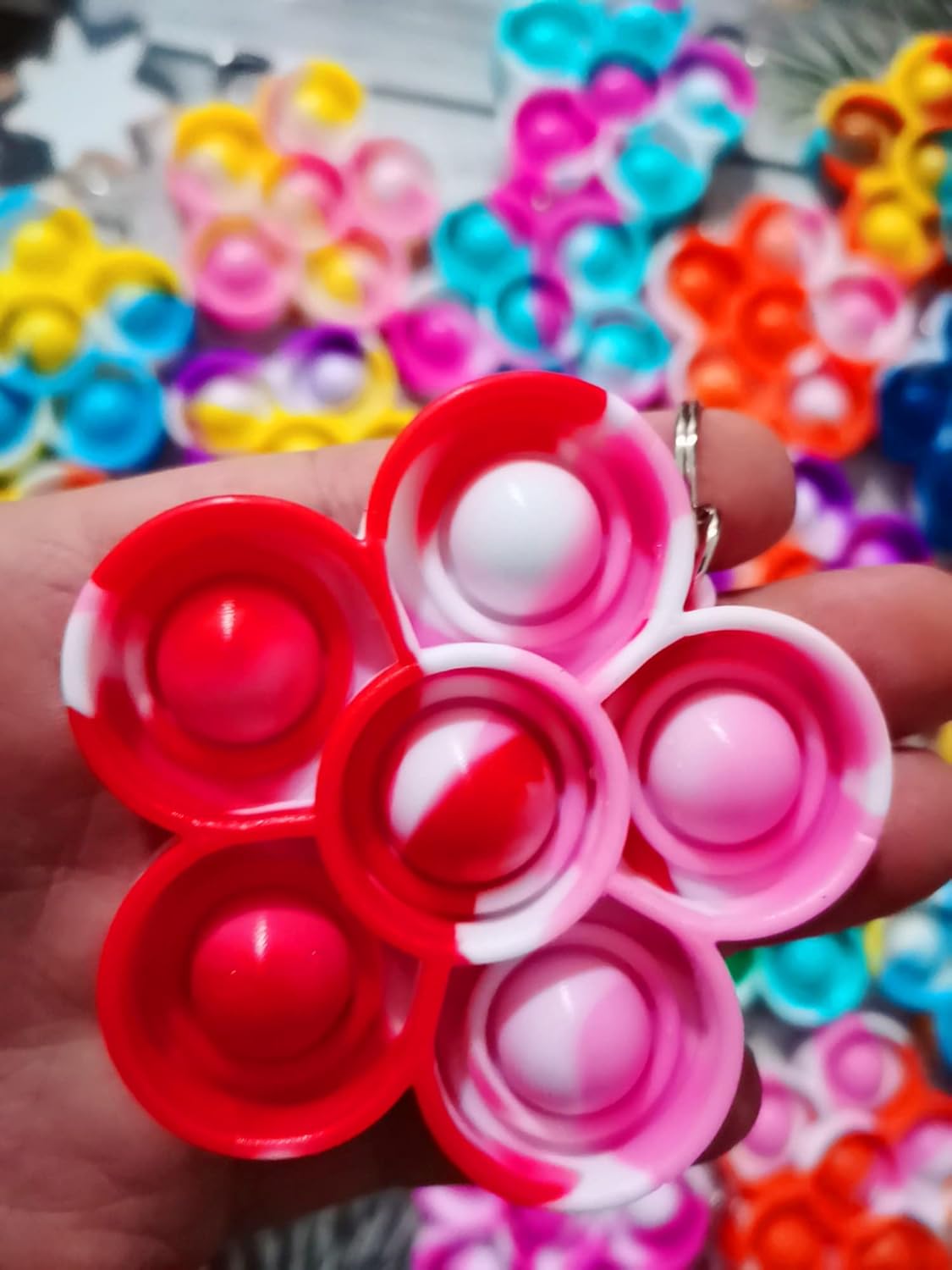 20 pcs Rainbow Spring Flower Mini Pop Silicone Bubble Fidget Toys, Autism Special Sensory Spring Party Favors Gifts for Family, Adult and Kids