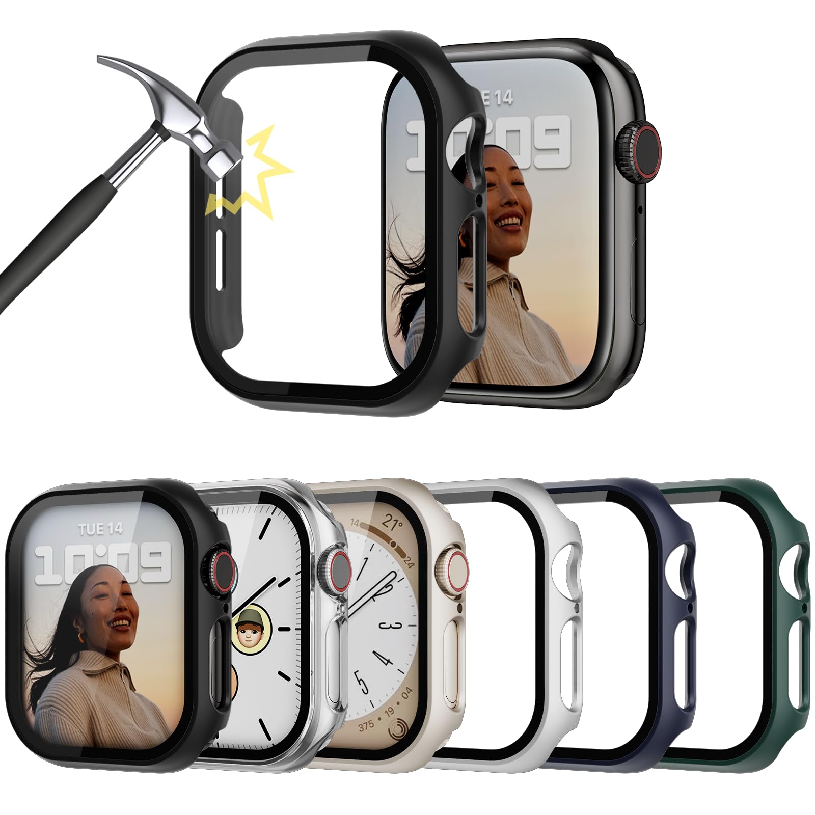 Lovmunia Mehrere-Stück Hard Gehäuse mit Displayschutzfolie Kompatibel mit Apple Watch SE 2/SE/6/5/4 40mm, Rundum Ultradünne Schutzhülle Eingebaut Kratzfest Gehärtetes Glas Schutzfolie für iWatch 40 mm