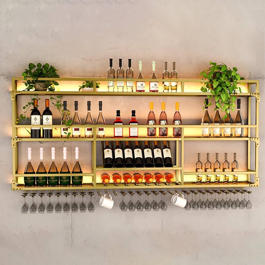 Amazon｜大きい鉄アイアン製ワインラック，金属フローティング壁掛け式