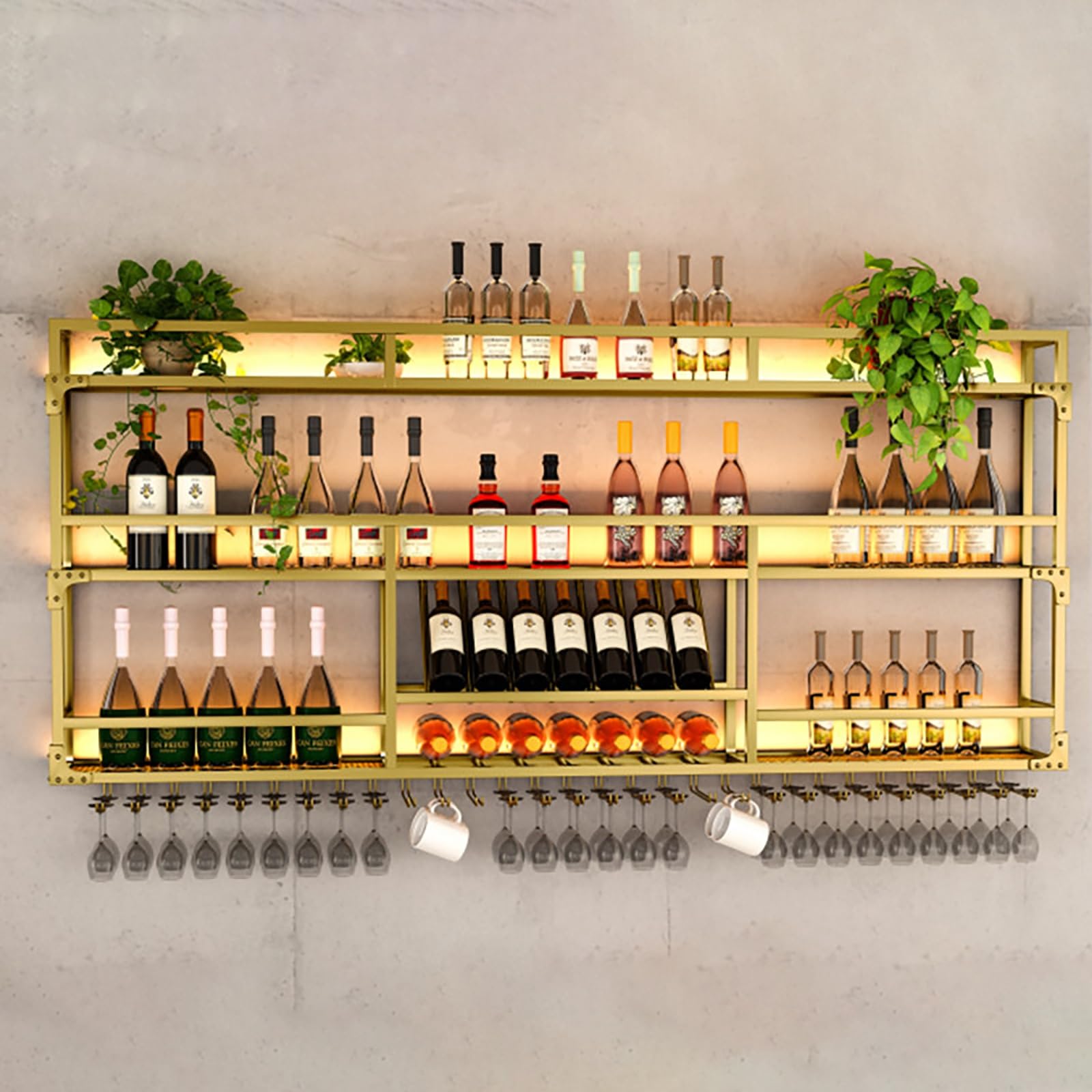 Amazon｜大きい鉄アイアン製ワインラック，金属フローティング壁掛け式