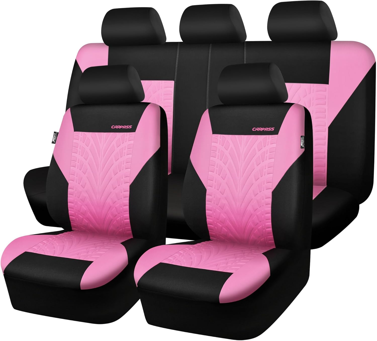 CAR PASS Car Seat Covers Full Sets, Front & Split Rear Bench for Car, 3D Tyre Embossed Automotive Interior Covers, Airbag Compatible, Quick Setup Universal Fit Seat Covers for Car, SUV(Charcoal)