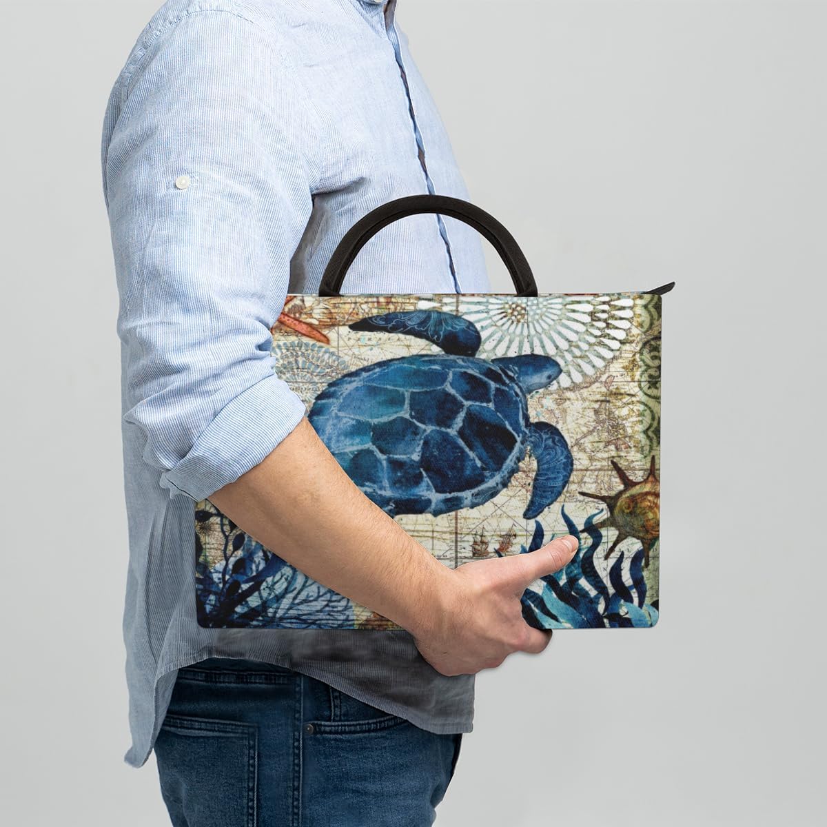 Vintage Sea Turtle Laptop Sleeve 15.6 Inch Durable Waterproofing with Handle Portable Laptop Case Compatible with Asus HP Dell Lenovo Notebooks