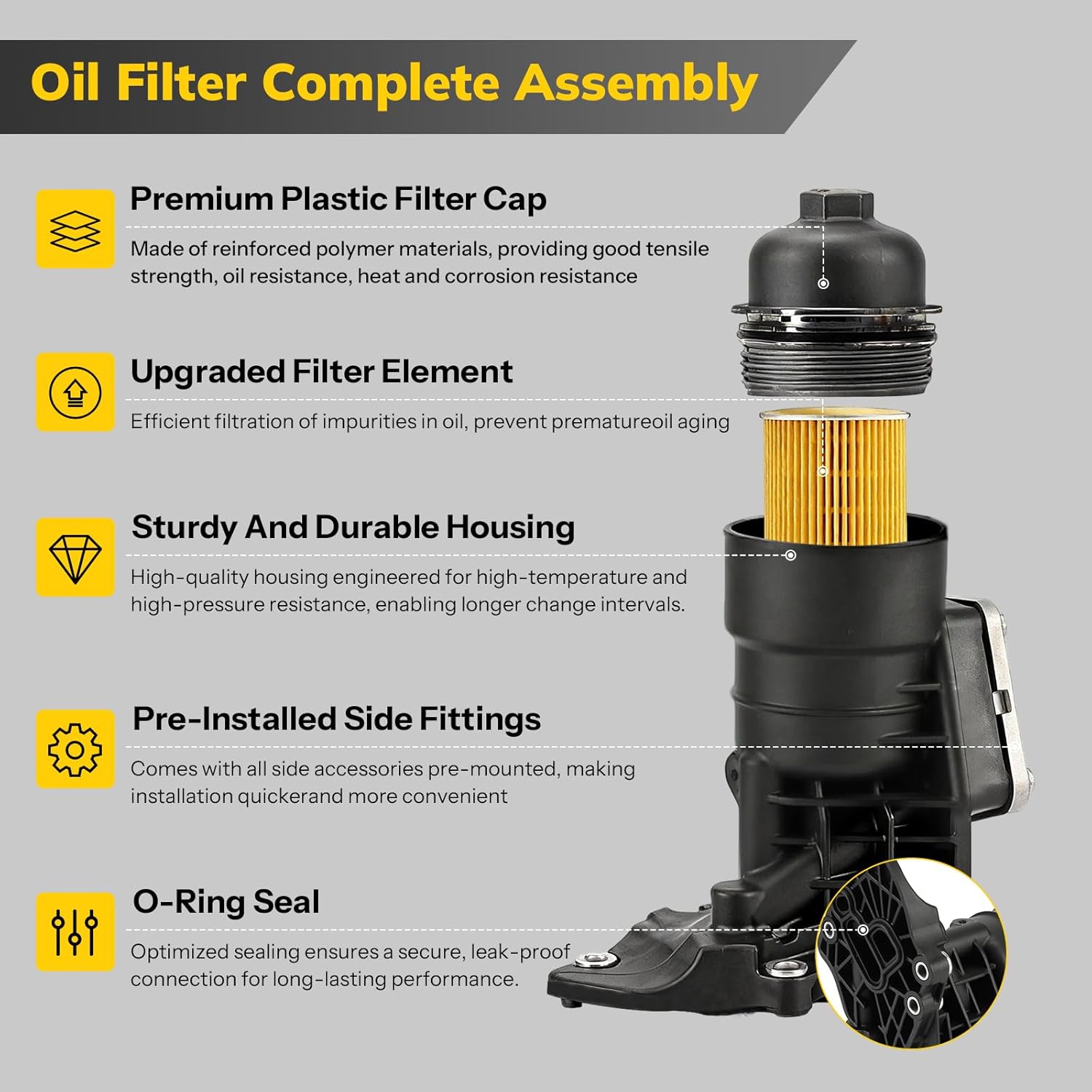 26300-3CAB1 Engine Oil Filter & Housing Assembly 26300-3CAB0 Compatible with Kia Sedona/Cadenza/Sorento, Hyundai Santa Fe/Santa Fe XL/Azera.