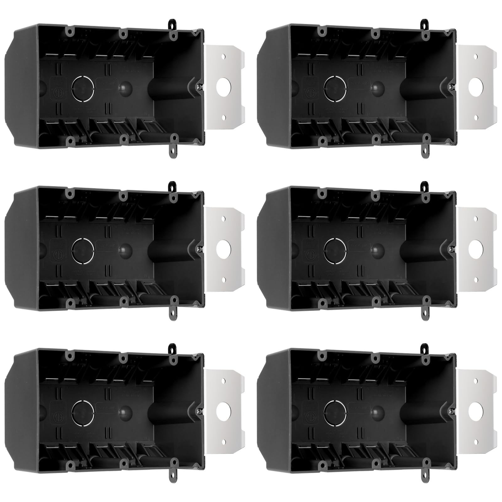 3-Gang Extra Deep PVC Schwarz Elektrische Box Einstellbar, 49 Kubikzoll - Feuerklasse für 2 Stunden, ETL-zertifizierte Schalter/Steckdosenabzweigung Schwarze Box für Heimwerker (6 Stück)