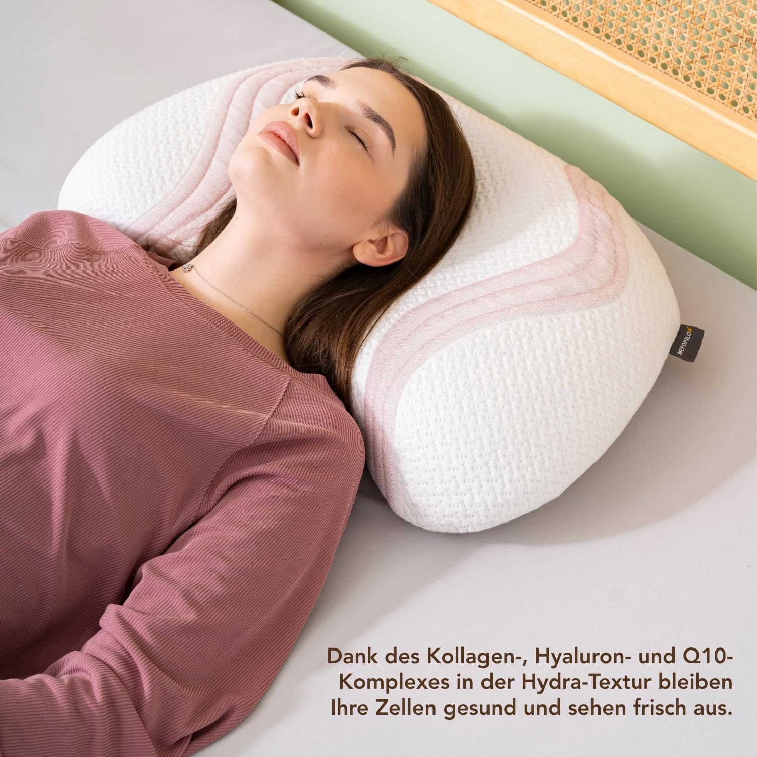 Almohada de belleza de espuma viscoelástica para dormir, 68 x 35 x 7 + 2 cm, almohadilla de extracto de Hydra, almohada viscoelástica, almohada ergonómica para el cuello, cojín de apoyo