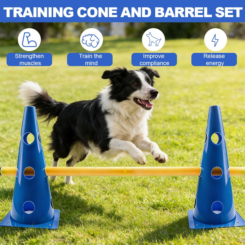 Juego de agilidad para perros pequeños Cavaletti, accesorios para caballo, accesorios de entrenamiento de fútbol, ayudas de educación, 23 cm de altura, 10 conos, 5 barras, bolsa de malla
