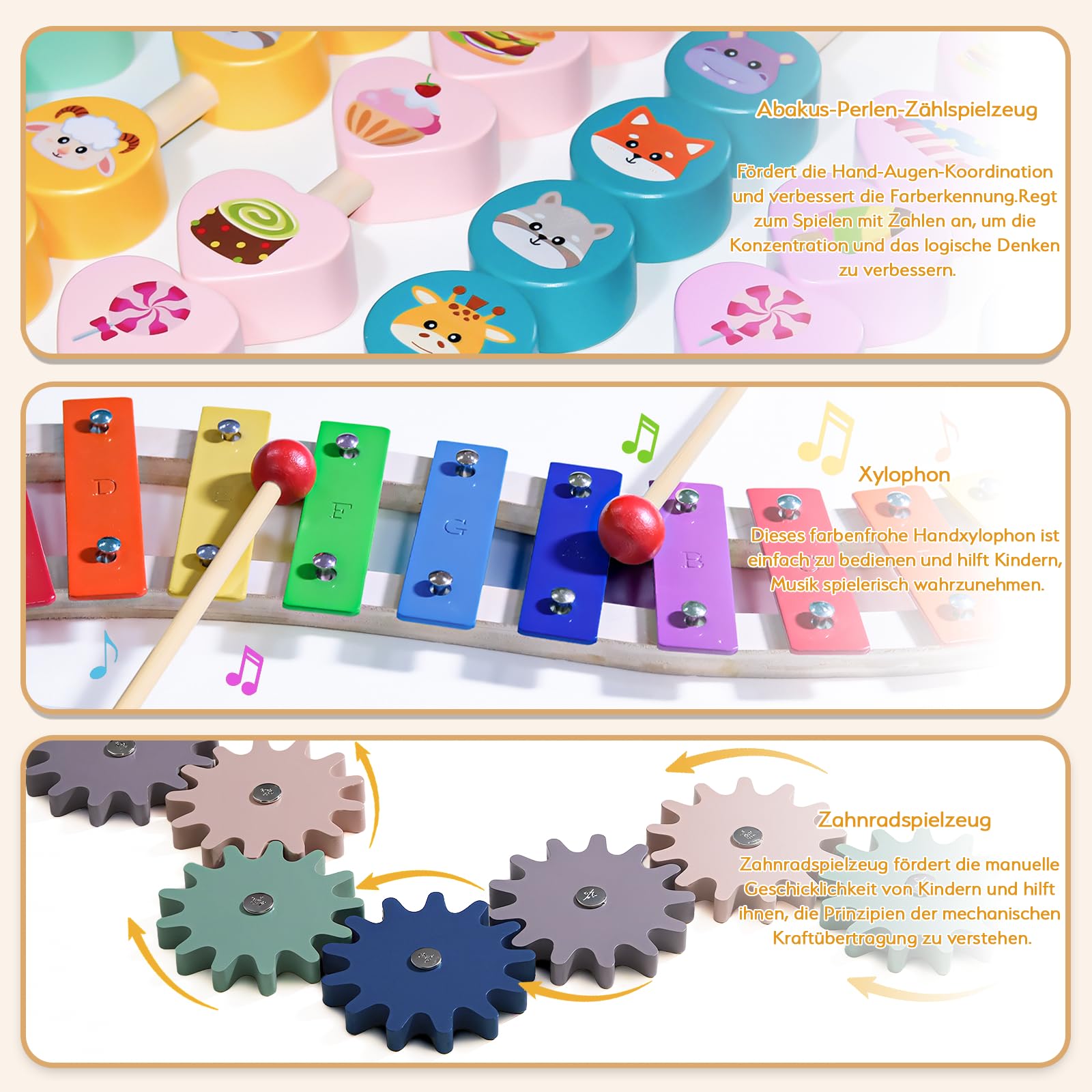 Laufstall Baby mit Spielzeug - Faltbares Laufgitter Baby aus Holz mit Tür & Sicherheitsverschluss, individuell formbarer Krabbelgitter & Absperrgitter(145 * 216 * 61 cm)