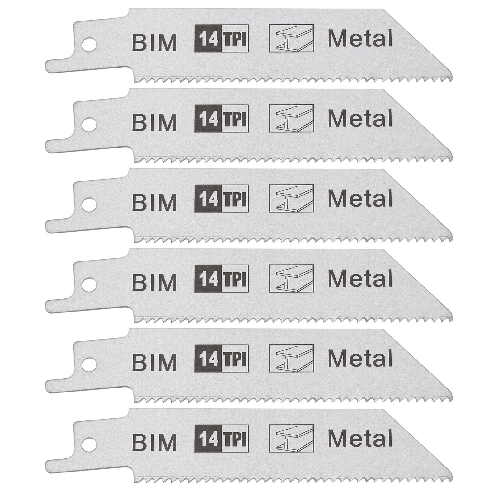 LT Easiyl 6Pcs Reciprocating Sabre Saw Blades 100mm 14 TPI Bi-Metal Reciprocating Saw Blade 1/5inch Shank Metal Cutting Blades Compatible with Bosch