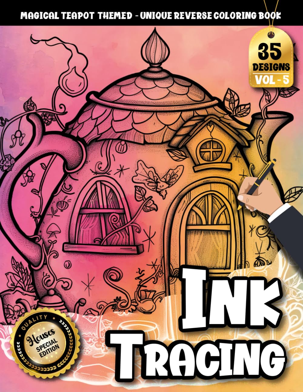Ink Tracing Book For Adults: A Cozy Fairytale of Teapot Houses and Magical Line Art for Relaxation and Creative Escape (Magical Teapot House Tracing Series)