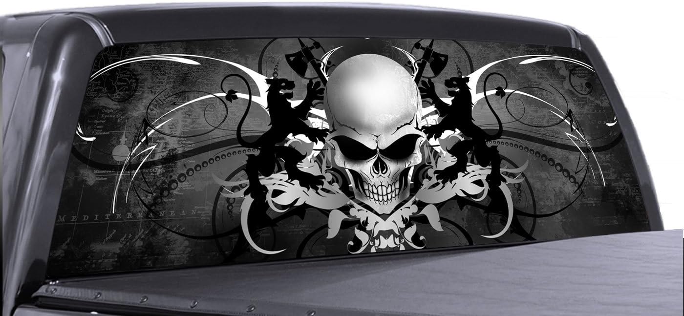 VuScapes - Skull Crest - Rear Window Truck Graphic - Decal SUV View Thru Vinyl
