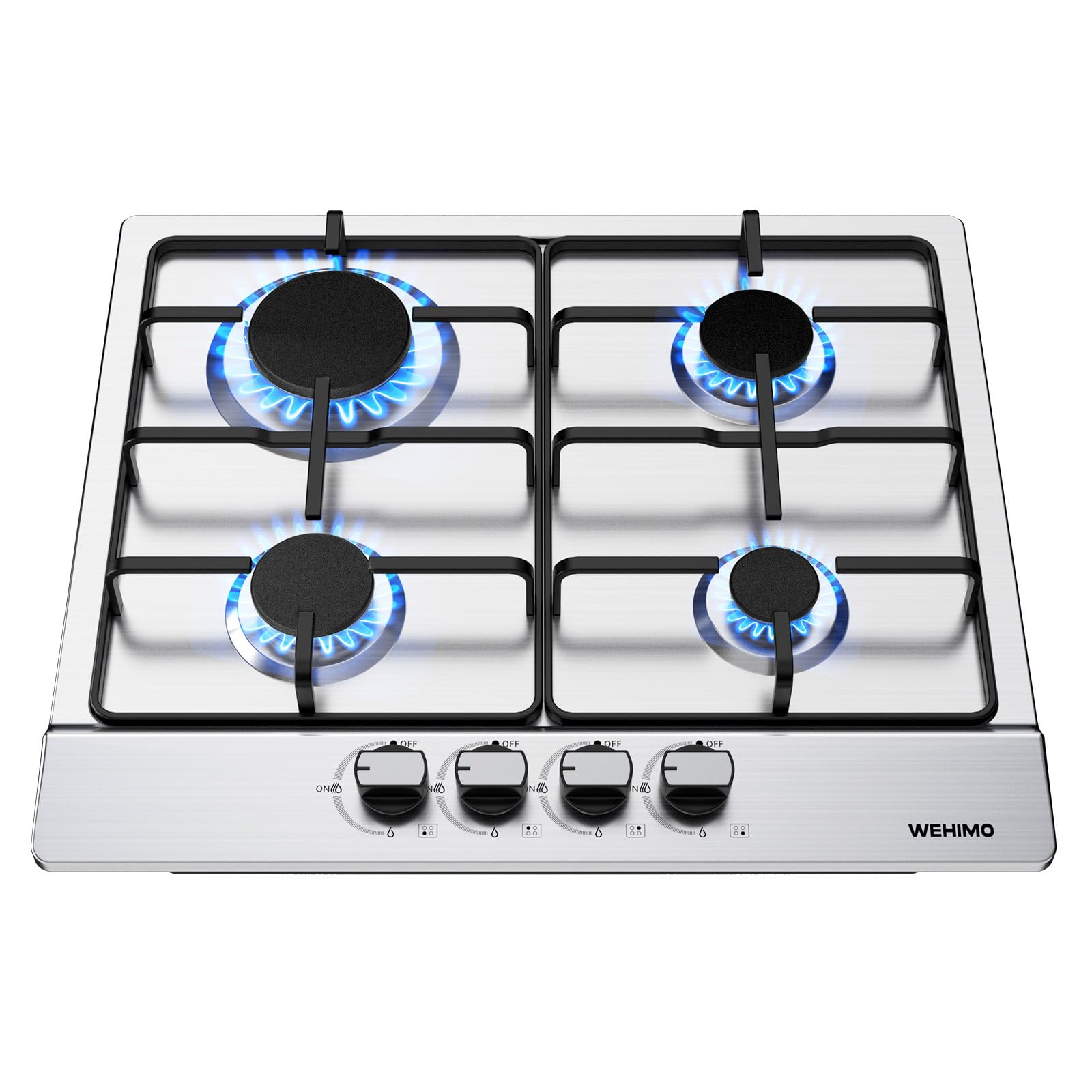 WEHIMO Domino płyta gazowa, 4-palnikowa płyta gazowa do zabudowy, 59 cm, 7200 W, 4 strefy grzewcze (2700 W + 1750 W + 1750 W + 1000 W), do wszystkich garnków