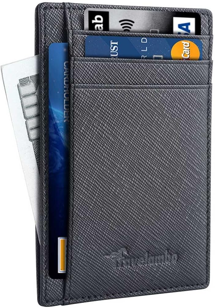 Travelambo Front Pocket Minimalist Leather Slim Wallet RFID Blocking Medium Size (Black Cros) at  Men’s Clothing store