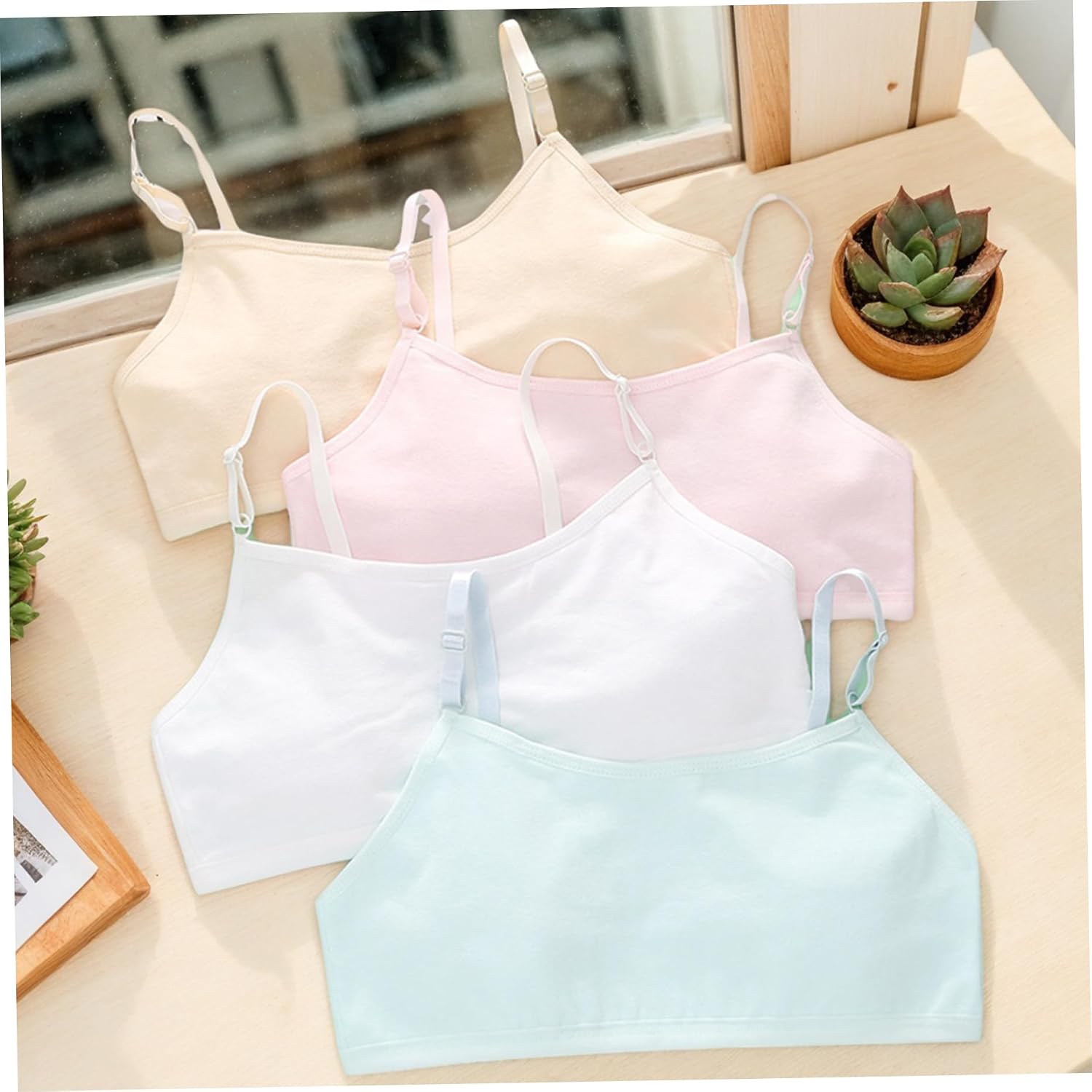 Training Bras for Girls, 8 Pieces Adjustable Training Bras, Cotton Padded Wireless Bralettes for Girls 12-15 Years, L