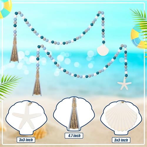Miniatura 5 de Janinka 2 Pcs Farmhouse Seashell Bead Garland with Tassels Decorative Beads Decor Nautical Farmhouse Tiered Tray Decorations Set Coastal Garland for