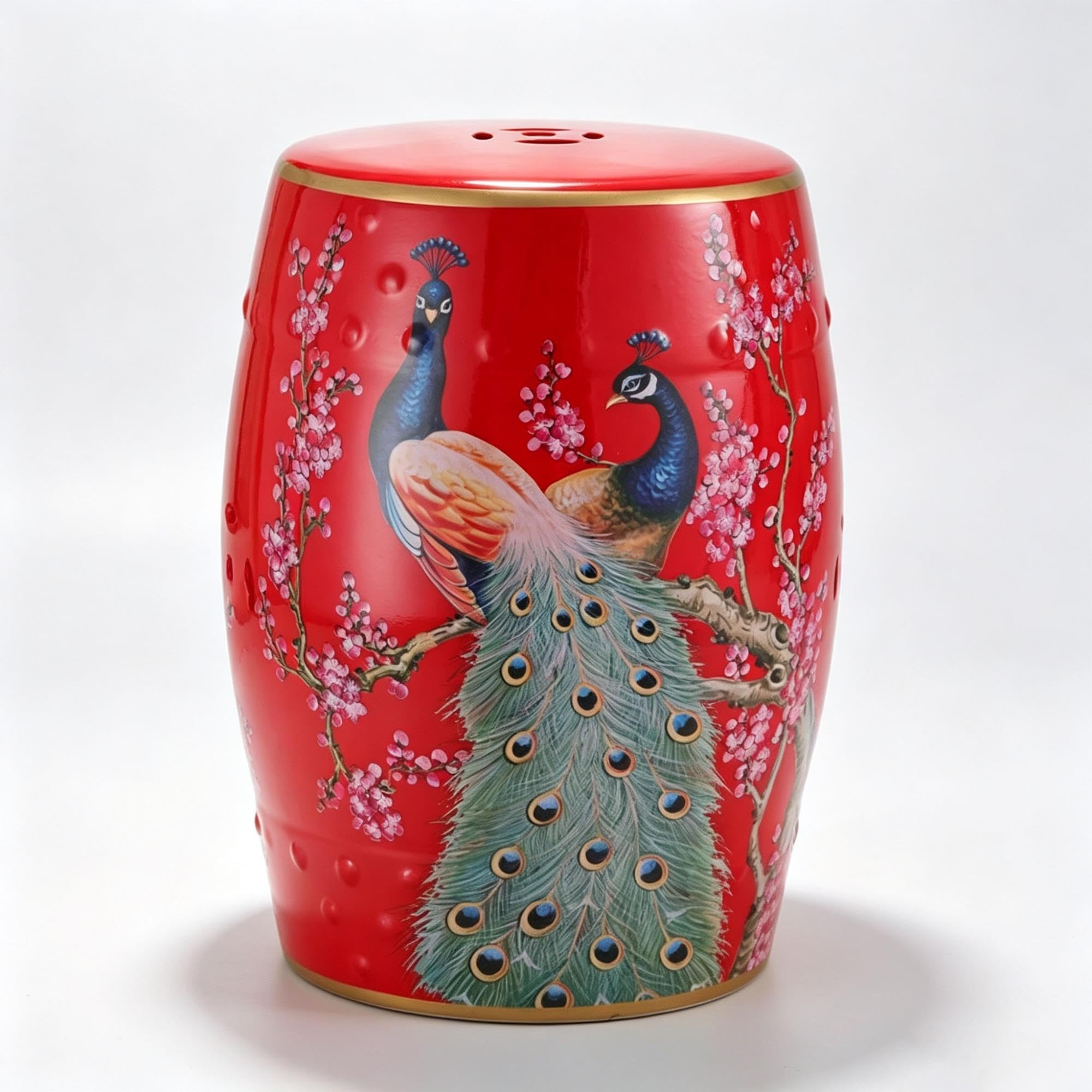 Sgabello tamburo ceramica Chinoiserie,sgabello decorativo ingresso giardino