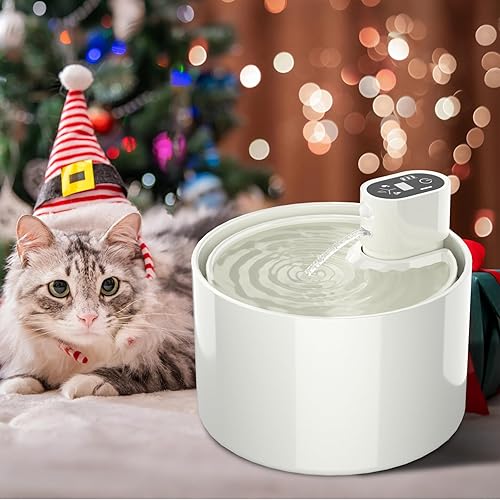 Miniatura 2 de Fuente de agua de cerámica para gatos, fuente de agua automática inalámbrica con 4 filtros para gatos, perros, múltiples mascotas