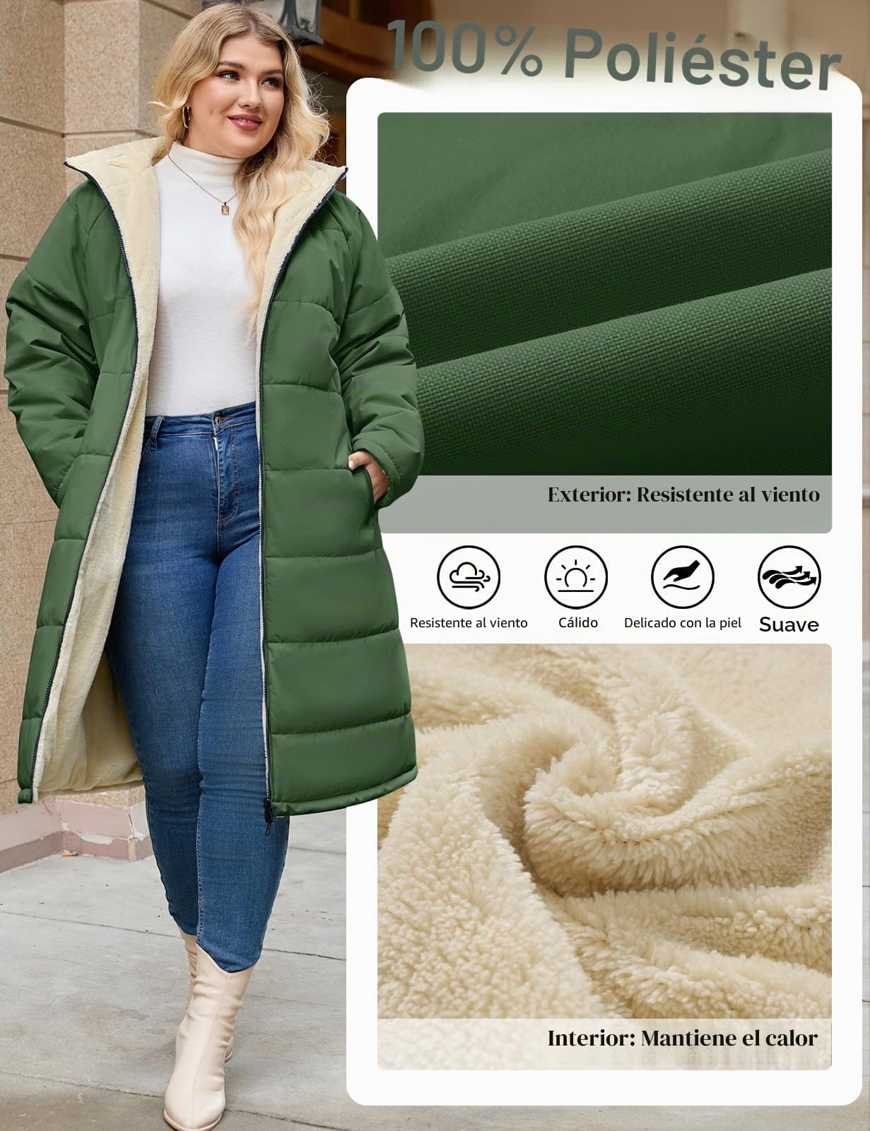 CMTOP Abrigos Mujer Invierno Largo Talla Grande, Resistente al Viento Cálido Chaqueta Reversible Abrigo, Abrigada Parka Abrigo Acolchado con Capucha y Cremallera