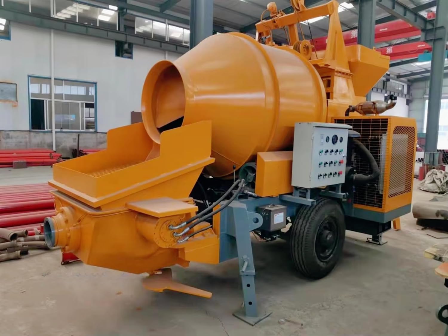 High Pressure Concrete Pump Machine, Mobile Cement Mixer Pump for Long Distance, Trailer Concrete Mixer with Pump for High-Rise