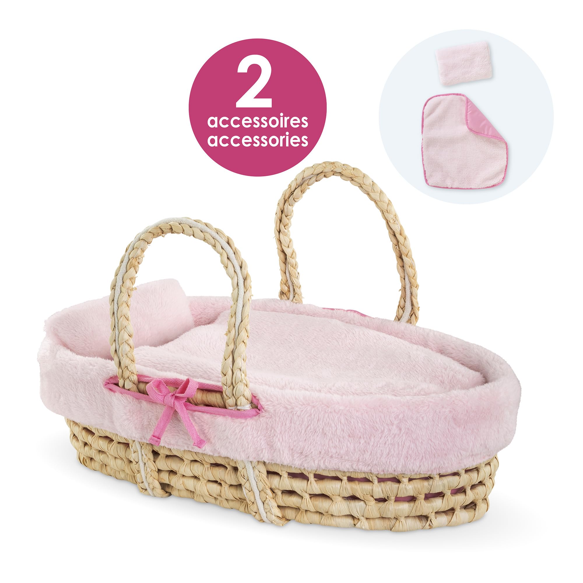 Corolle - Ensemble Couffin Peluche Rose, Accessoire, pour Poupons 36 et 42cm, dès 3 Ans, 9000141850