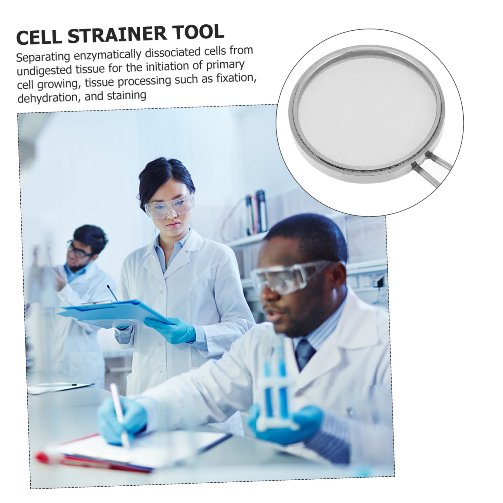 MUCKLILY 3pcs 100 Cell Sieve Fine Mesh Strainers Cell Filter with Handle Stainless Colander Laboratory Accessories Experiment Tool Mini Highlighters Mesh Filter Silver Stainless Steel