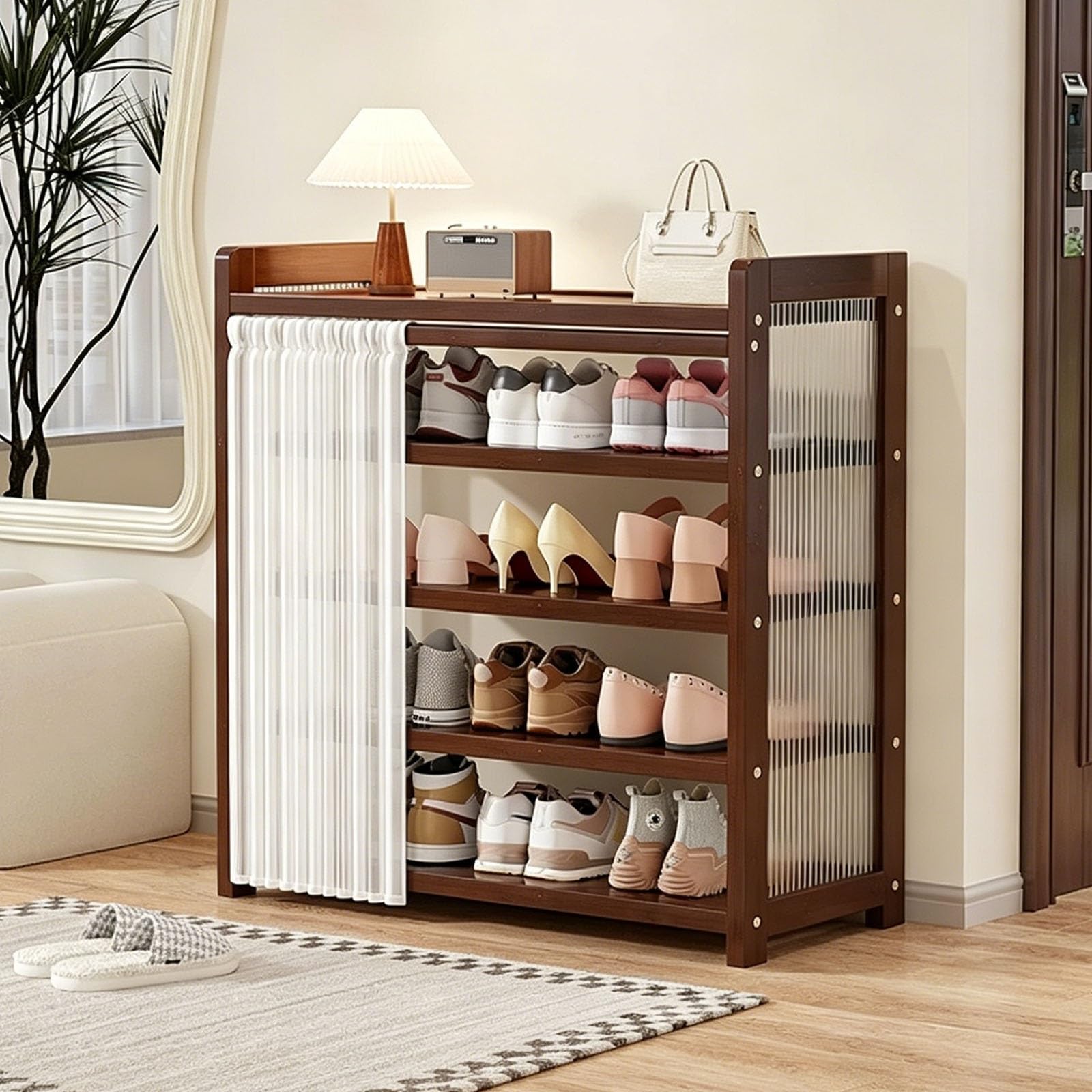 Genérico Zapatero Vertical con Cortina Lateral, Armario for Zapatos de Recibidor, Organizador de Estantes Independiente
