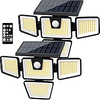 Vista 9 de AmeriTop Luces solares para exteriores, de 800 lúmenes, inalámbricas, con sensor de movimiento solar LED, 3 cabezas ajustables, iluminación