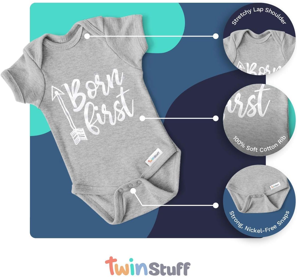 White & Grey Cotton Twin Rompers – Unisex Newborn Outfits for Boys & Girls – Soft, Comfy, Washable, 0-3, 3-6 Months