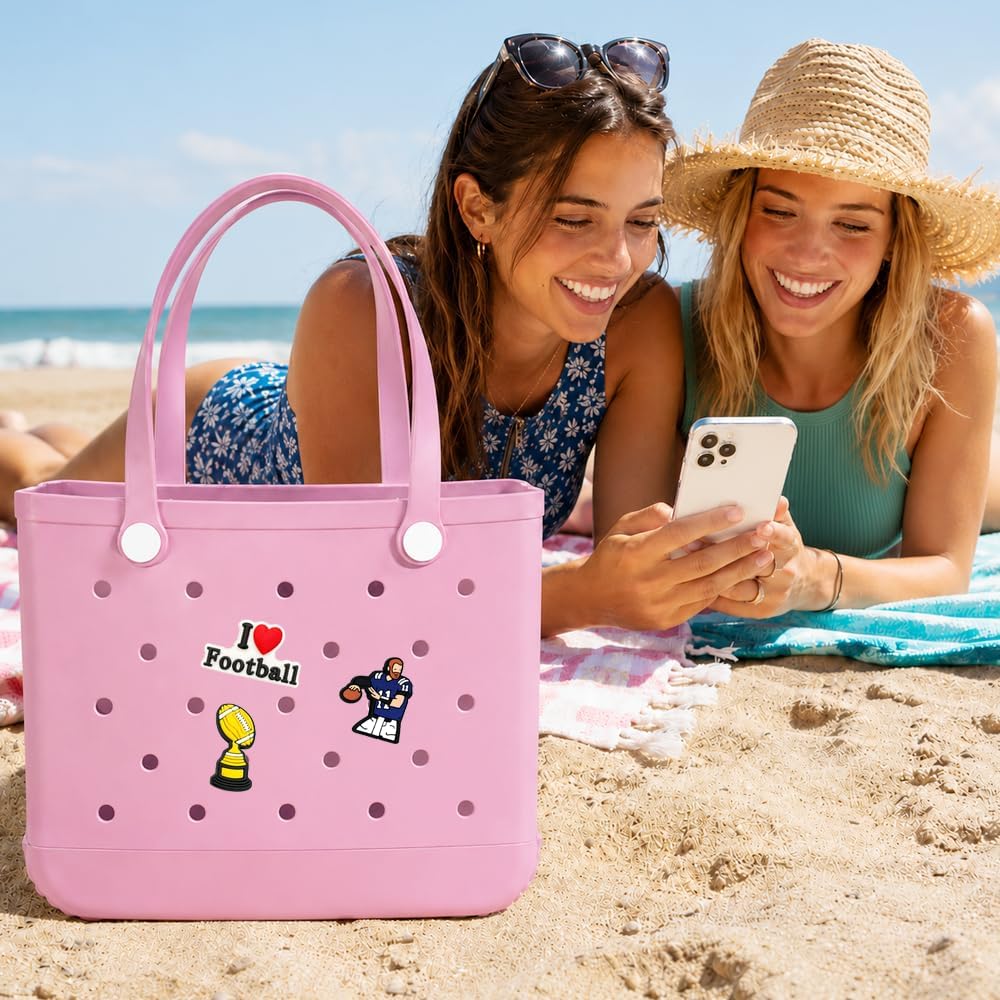 Football Sport Charms for Bogg Bag Accessories, Set of 12 PVC Rubber Inserts, Cute Football Beach Bag Charms Compatible with Rubber Tote Bags for Women Girls image 4