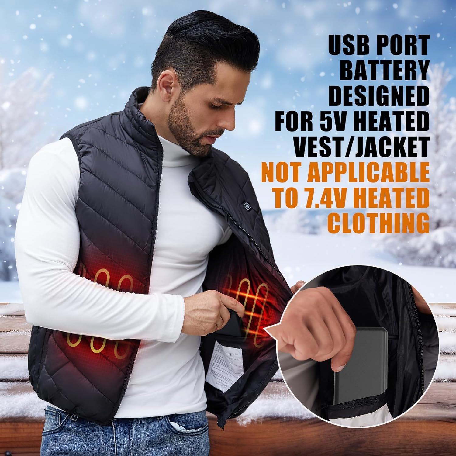 20000mah 5V/2A Heated Electric Vest Jacket Battery Pack Power Bank for Heating Vests Jackets Hoodies Coats Pants for Men for Women with Dual USB Output (Not Compatible with 7.4v Heated Clothing)
