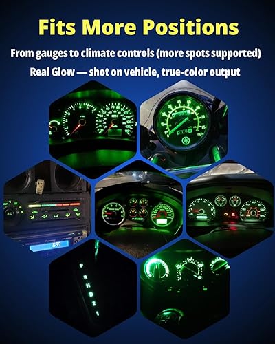 Vista 5 de WLJH - Juego de 20 focos LED verdes T5 74 2721 37 86 286, cuña, con enchufe de bloqueo giratorio PC74, para tablero de instrumentos automotor