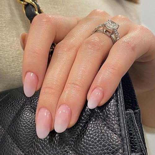 Gradient Pink Press on Nails Short Almond Fake Nails Press
