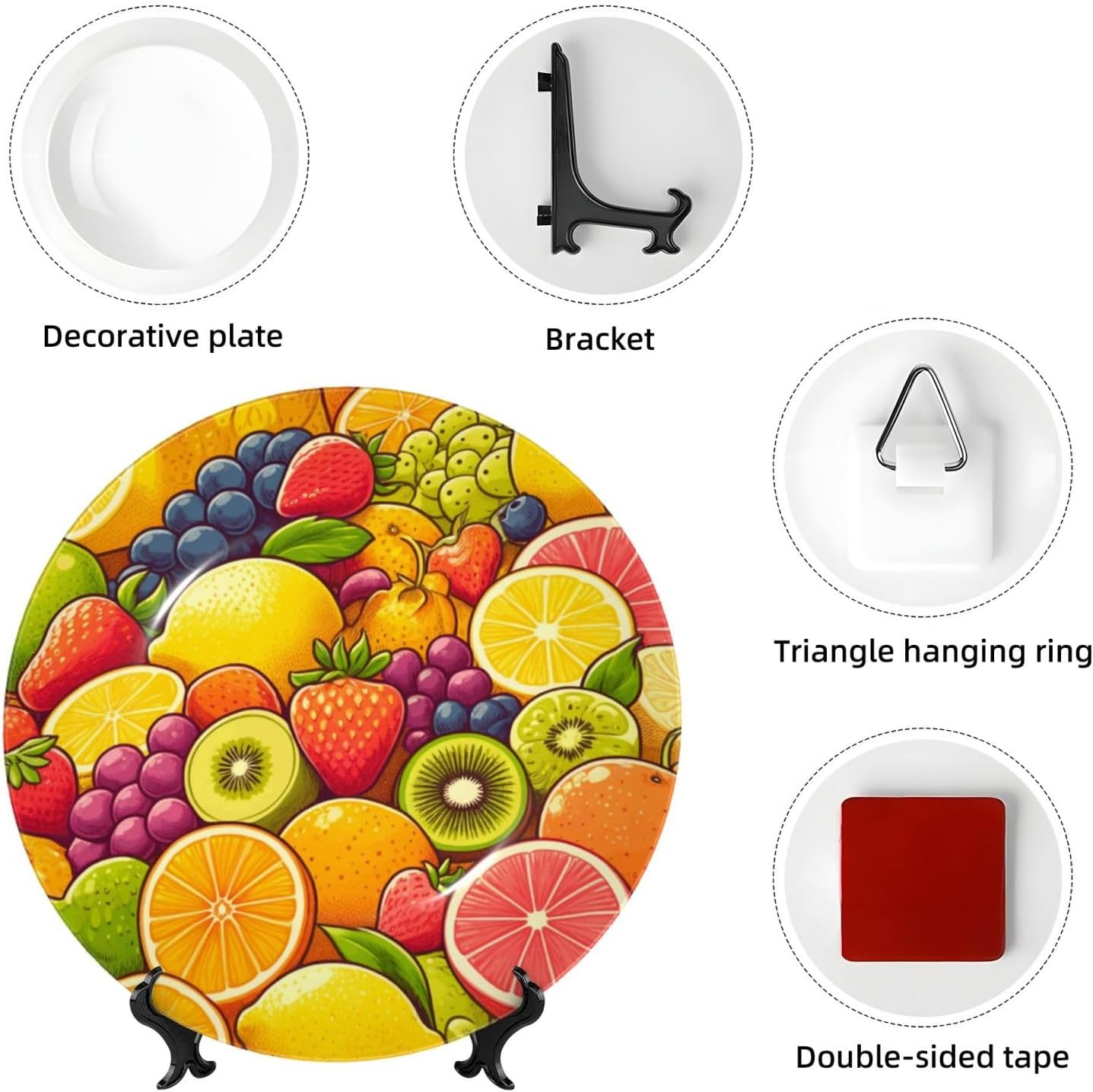 Cherry-Grapes-Fruit 10 Inch Decorative Plate With Stand, Elegant Display Wall Plate For Home Decor