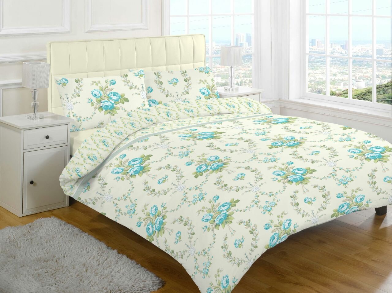 Goldstar Teal Goldstar® Olivia Floral Brushed Cotton Flannelette Thermal Duvet Cover Bedding Set, Single,