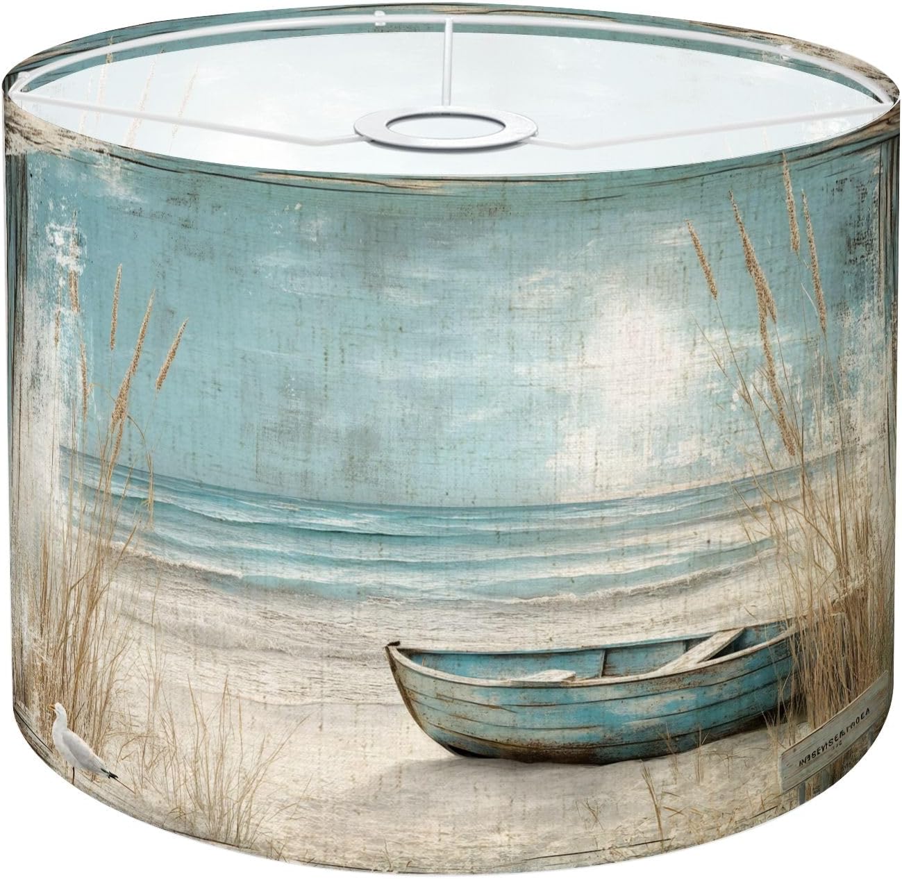 Drum Lamp Shade Beach Nautical Boat Ocean Seagull Sea Bird Seashore Blue Wooden Grass Lampshade 8.9"x11"x11" for Table Lamps Floor Lamps Pendant Light Replacement Large Linen Lamp Shade Easy Assembly