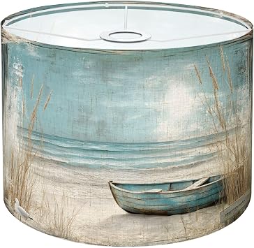 Drum Lamp Shade Beach Nautical Boat Ocean Seagull Sea Bird Seashore Blue Wooden Grass Lampshade 8.9"x11"x11" for Table Lamps Floor Lamps Pendant Light Replacement Large Linen Lamp Shade Easy Assembly