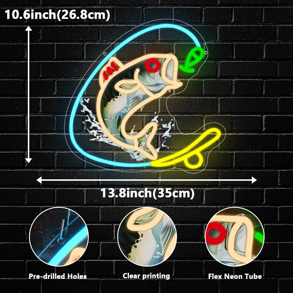 Fishing Neon Sign, Gone Fishing Led Neon Sign Light for Wall Decor Fish Hook Man Cave Light Up Sign Party Decorations for Gear Store Angler Teen Boy Dad Husband Gift Dimmable USB Powered(13.8"*10.6") - Image 3