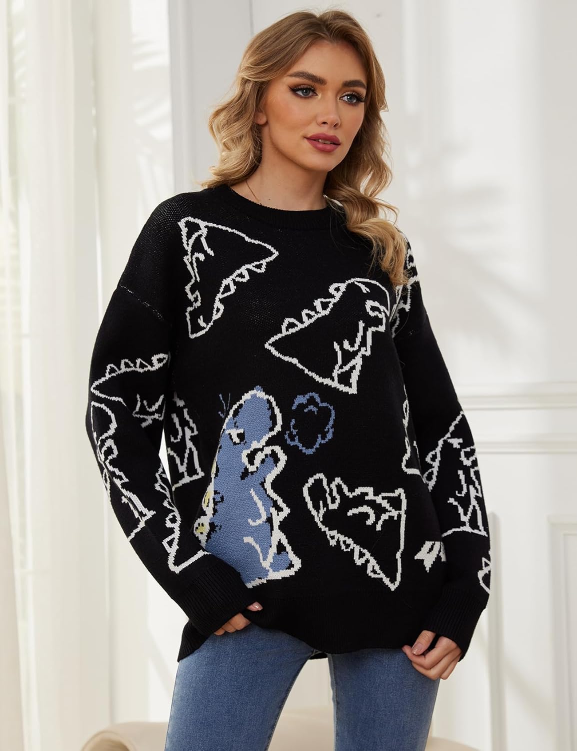 Arssm Dinosaur Sweater Women y2k Vintage Oversized Graphic Streetwear Knit Sweater Casual Cute Kawaii Tops - Image 3