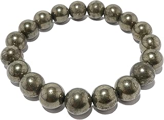 I Dig Crystals Pyrite Bracelet 9mm Boutique Gold Iron Shiny Round Genuine Gemstone Stretch Handmade Healing B02