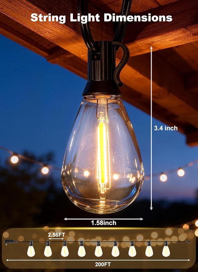 Luces de cadena para exterior de 200 pies con 76 bombillas LED miniatura 2