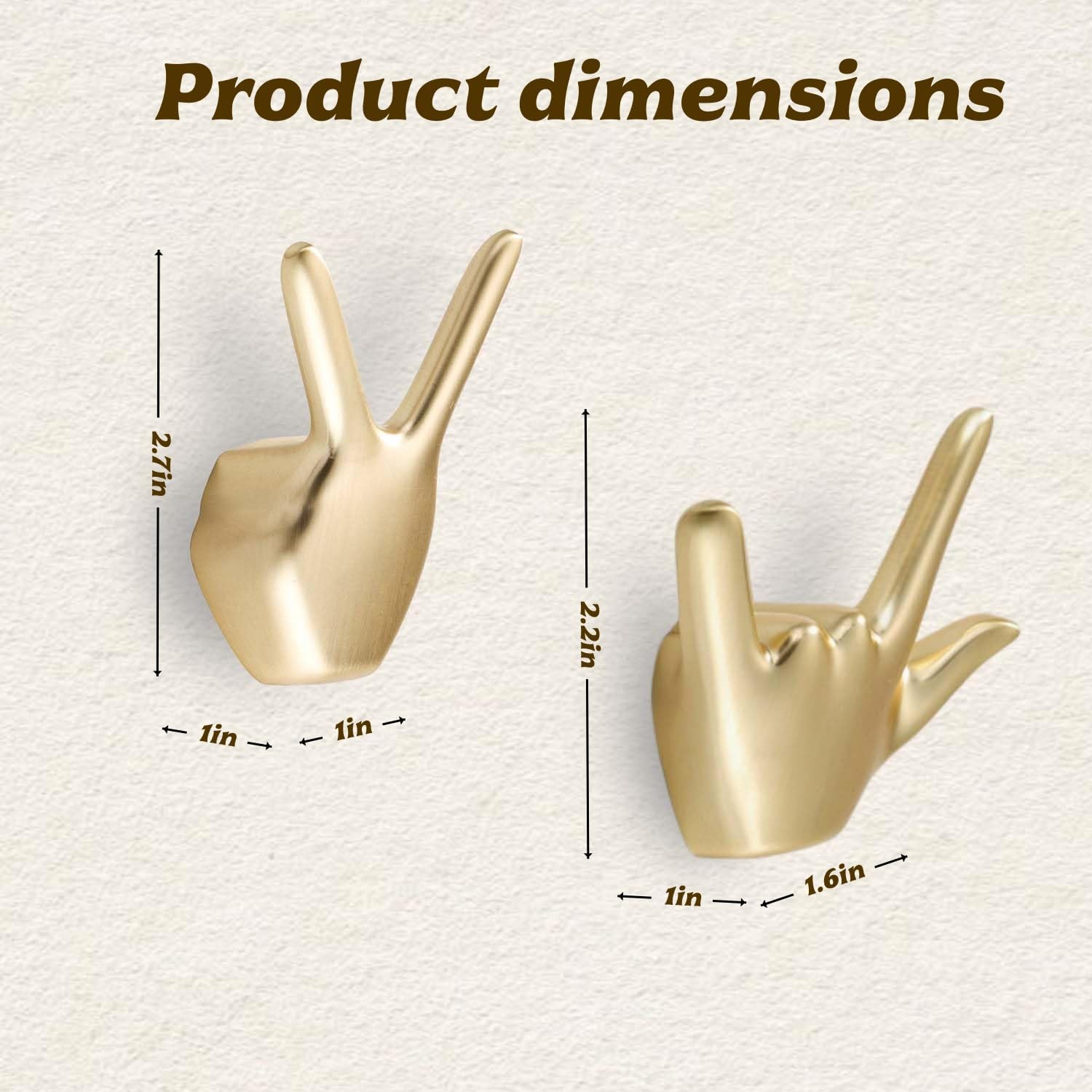 2 Pack Hand Gesture Decorative Gold Wall Hooks,Peace Sign&I Love You Unique Hand Shape Wall-Mounted Hooks for Entryway Hooks Room Décor Hanging Key, Bag,Purses,Jewelry